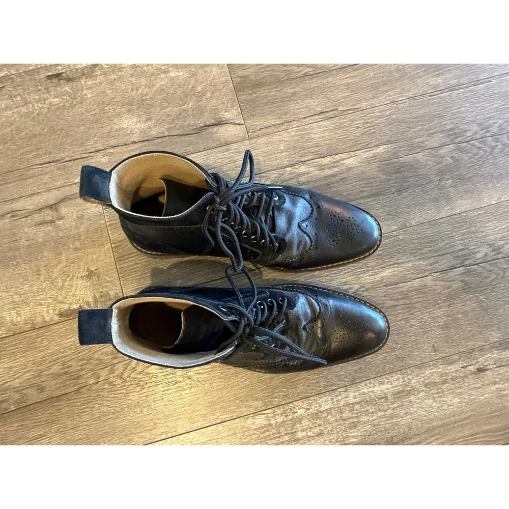 Stacy Adams Black Leather Wingtip Brogue Lace Up‎ Dress Boots Mixed Media Mens